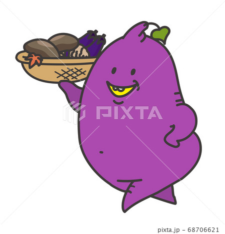 籠いっぱいの秋の野菜を持つサツマイモさん 68706621