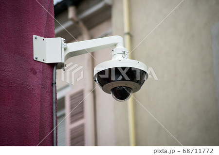 Closeup of security camera on stoned wal  68711772