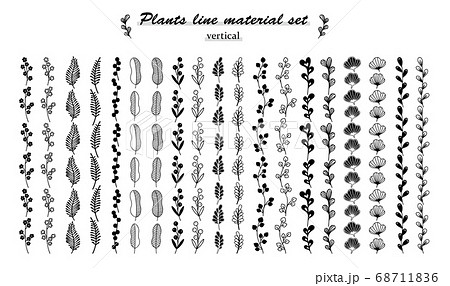 北欧風の植物のライン素材セット タテ のイラスト素材