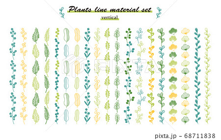 北欧風の植物のライン素材セット タテ のイラスト素材