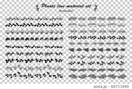 北欧風の植物のライン素材セット ヨコ のイラスト素材