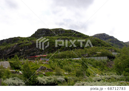 ノルウェー　ノルウェー鉄道　ベルゲン線のミュルダール駅から上側のオスロ方面のトンネルに向かう電車 68712783