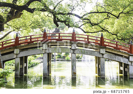 福岡の人気観光地である太宰府天満宮 美しい太鼓橋の写真素材