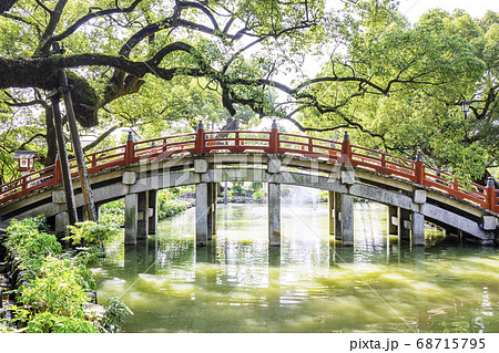 福岡の人気観光地である太宰府天満宮 美しい太鼓橋の写真素材