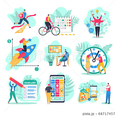 Time Management In Business Set Of Vector Stock Illustration