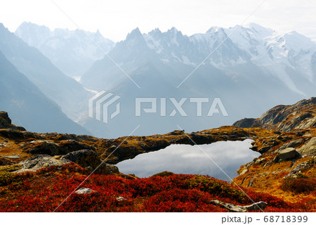Colourful sunset on Chesery lake in France Alps 68718399