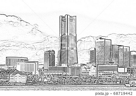 都市風景 横浜 みなとみらい スケッチ のイラスト素材