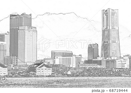 都市風景 横浜 みなとみらい スケッチ のイラスト素材