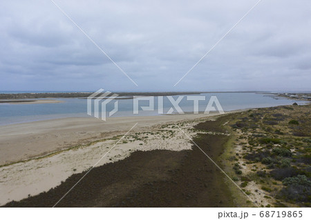 Aerial view of The Coorong at the mouth of the Murray River in South Australia Aerial view of The Coorong at the mouth of the Murray River in South Australia 68719865