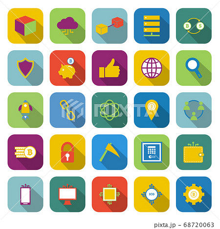 Blockchain color icons with long shadow Blockchain color icons with long shadow 68720063