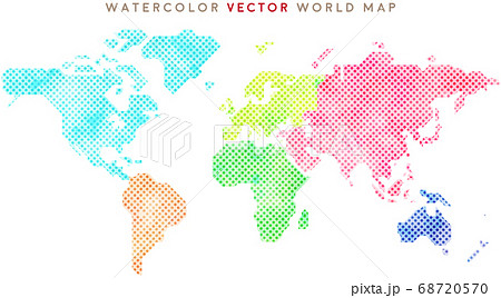 カラフルな水彩タッチの世界地図 ドットのイラスト素材