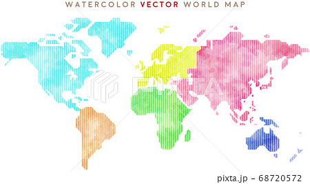 カラフルな水彩タッチの世界地図 ストライプのイラスト素材