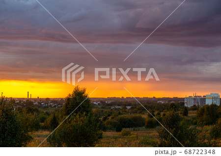 Very beautiful sunset in the city or village. 68722348