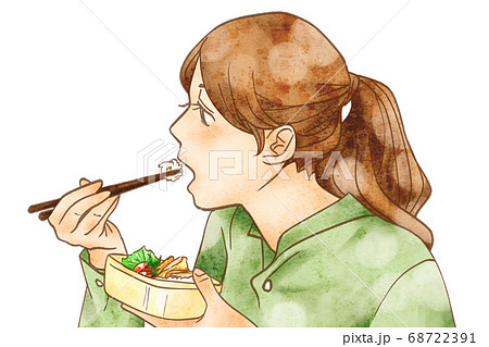 お弁当を食べる女性のイラスト素材