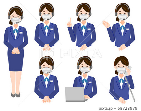マスク着用 テレフォンアポインター女性 シンプルイラスト 線なし セット マスク着用 テレフォンアポインター女性 シンプルイラスト 線なし セット 68723979