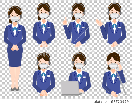 マスク着用 テレフォンアポインター女性 シンプルイラスト 線なし セット マスク着用 テレフォンアポインター女性 シンプルイラスト 線なし セット 68723979
