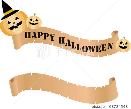 ハロウィン　かぼちゃ　秋　リボンテープ　イラスト素材セット 68724548
