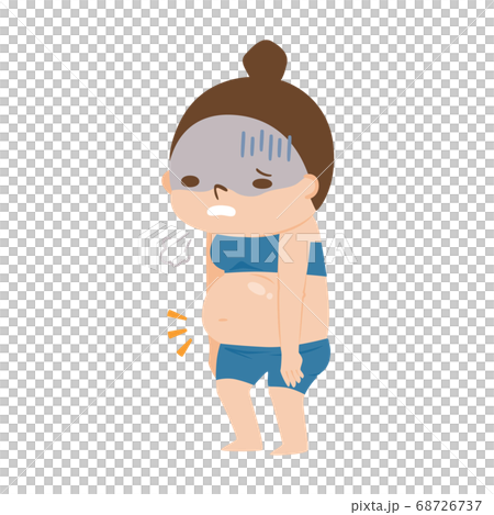 Illustration of a woman who is sighing because her belly is fat and fat. 68726737