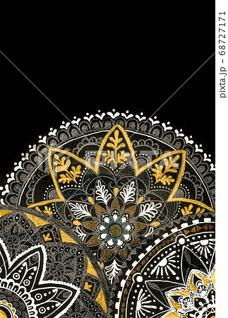 Luxury three flower mandala on black background, Hand drawn illustration. 68727171