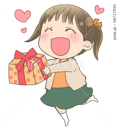 プレゼントをもらって喜ぶ女の子のイラスト素材
