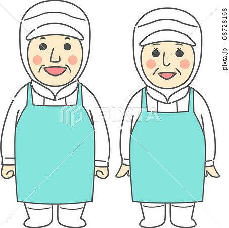 無塵服・ロングエプロンを着用した中高年からシニアの男女 - 笑顔・ホワイト 無塵服・ロングエプロンを着用した中高年からシニアの男女 - 笑顔・ホワイト 68728168