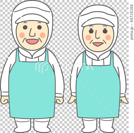 無塵服・ロングエプロンを着用した中高年からシニアの男女 - 笑顔・ホワイト 無塵服・ロングエプロンを着用した中高年からシニアの男女 - 笑顔・ホワイト 68728168