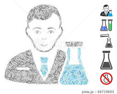 Line Collage Chemistry Man Icon Line Collage Chemistry Man Icon 68729603