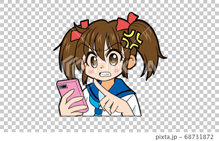 スマートフォンを使っているツインテールでセーラー服の女の子のマンガのイラスト素材