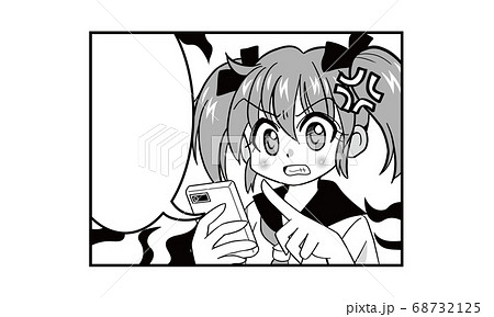 スマートフォンを使っているツインテールでセーラー服の女の子のマンガ スマートフォンを使っているツインテールでセーラー服の女の子のマンガ 68732125