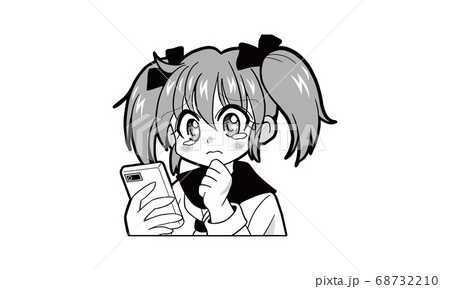 スマートフォンを使っているツインテールでセーラー服の女の子のマンガのイラスト素材