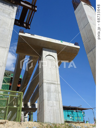 SEREMBAN, MALAYSIA -MARCH 7, 2020: Steel reinforced concrete column under construction. Reinforcement bar on top of column ready for the next stage of construction. 68733648