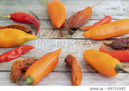 View of several Peruvian peppers, such as yellow View of several Peruvian peppers, such as yellow 68733992