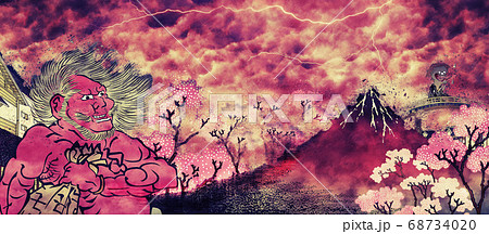 和風コラージュ その21 赤い嵐バージョンのイラスト素材