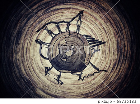 ビジネスの概念で抽象的な地球と働く人々のシルエット 68735133