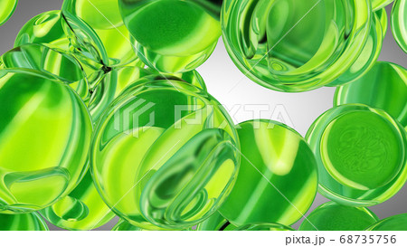 Green water drops. Abstract water with bubbles. 3D illustration Green water drops. Abstract water with bubbles. 3D illustration 68735756