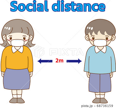 ソーシャルディスタンスのロゴと距離の矢印 人物イラスト ソーシャルディスタンスのロゴと距離の矢印 人物イラスト 68736159