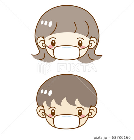 マスクをする男女のキャラクター　イラストセット  68736160