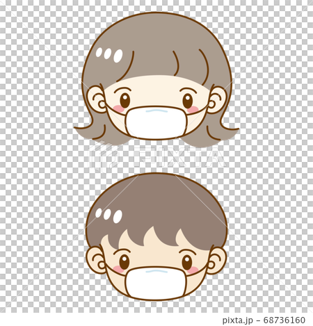 マスクをする男女のキャラクター　イラストセット  68736160