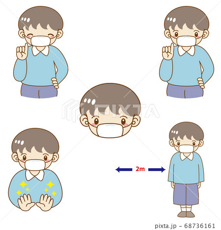 マスクをする男性 イラストセット マスクをする男性 イラストセット 68736161