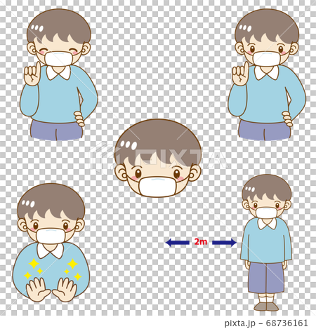 マスクをする男性 イラストセット マスクをする男性 イラストセット 68736161