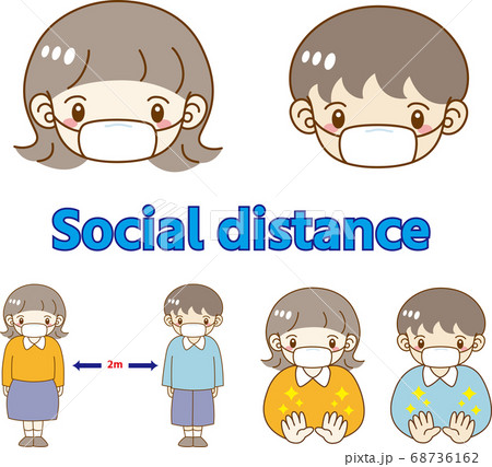 ソーシャルディスタンス　マスクをする男女のイラスト 68736162