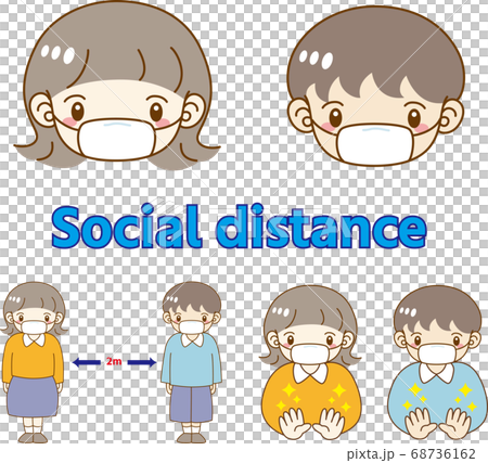 ソーシャルディスタンス　マスクをする男女のイラスト 68736162