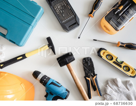 handyman tools on white table handyman tools on white table 68736630