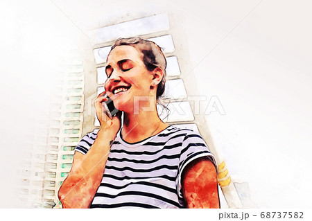 Abstract colorful portrait happiness young woman on watercolor illustration painting background. Abstract colorful portrait happiness young woman on watercolor illustration painting background. 68737582