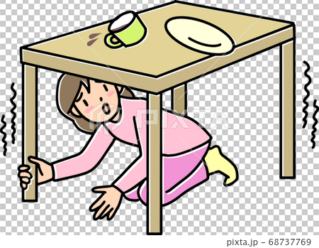 地震のときテーブルの下にもぐる女性 68737769