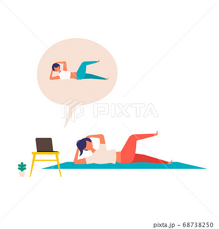 オンラインフィットネスでエクササイズする女性のイラストのイラスト素材