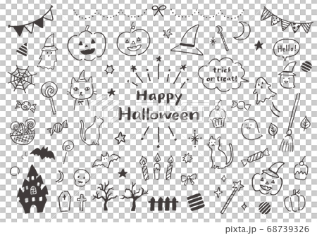 ハロウィンにまつわる手描きイラストセット 68739326