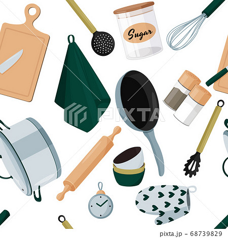 Seamless pattern with kitchen utensil. Colorful home background. Seamless pattern with kitchen utensil. Colorful home background. 68739829