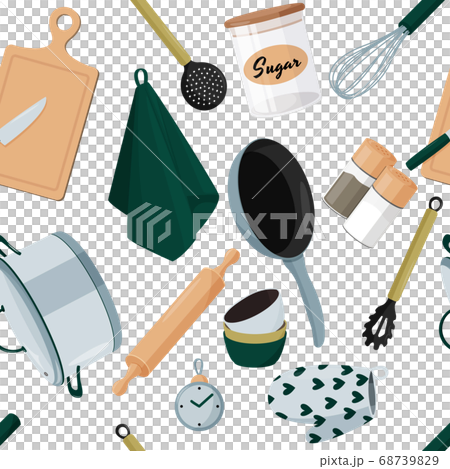 Seamless pattern with kitchen utensil. Colorful home background. Seamless pattern with kitchen utensil. Colorful home background. 68739829