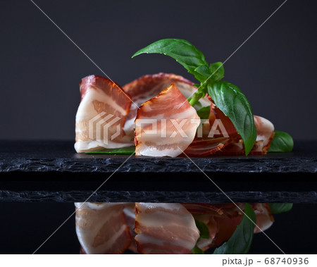 bacon with green basil bacon with green basil 68740936